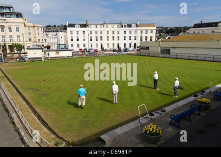 Krone Bowling Green am Meer in Teignmouth, Devon Stockfoto