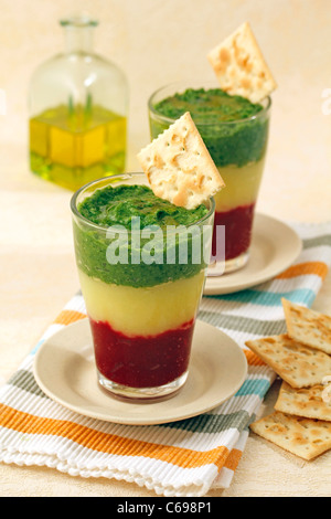 Drei Gemüse pürieren. Rezept zur Verfügung. Stockfoto