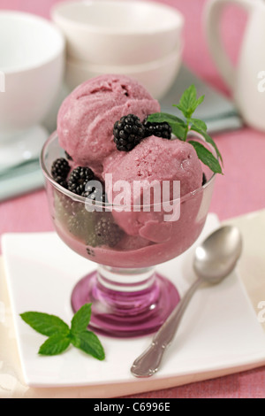 Brombeeren und Joghurt Eis. Rezept zur Verfügung. Stockfoto