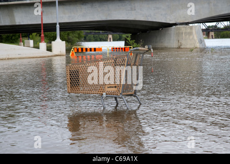 aufgegeben von Safeway Einkaufswagen in den roten Fluss bei Hochwasser an den Gabelungen Winnipeg Manitoba Kanada Stockfoto