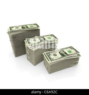 Dollarnoten in absteigender Stapel Stapel Stockfoto