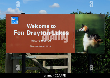 Fen Drayton Seen RSPB Natur Reserve Zeichen, Cambridgeshire, England, UK Stockfoto