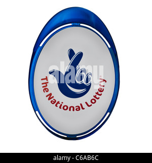 UK National Lottery shop Zeichen ausschneiden, England, UK. Ansicht von vorne. Close Up (Makro) Stockfoto