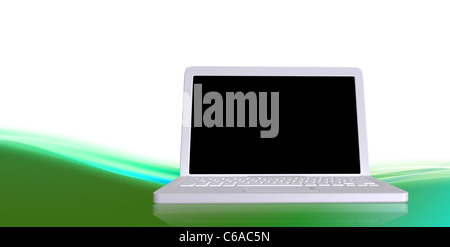 Weißen Laptop mit einem schwarzen Bildschirm auf welligen grünen Boden Stockfoto