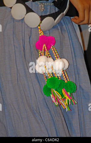 Yobin Stamm, Frau mit Blumen in einem Sportsitz im Namdapha Öko-Kultur-Festival, Miao, Arunachal Pradesh, Indien Stockfoto