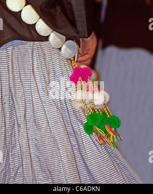 Yobin Stamm, Frau mit Blumen in einem Sportsitz im Namdapha Öko-Kultur-Festival, Miao, Arunachal Pradesh, Indien Stockfoto