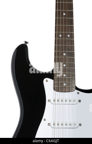 Schwarz / weiß Fender Stratocaster e-Gitarre auf einem weißen Hintergrund isoliert Stockfoto