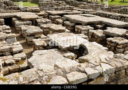 Das Praetorium oder Kommandierender Offizier Residenz. Römische Ruinen in Chesters Fort, am Hadrianswall, England. Stockfoto