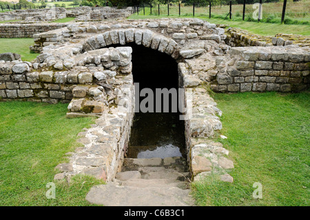 Unterirdischen Tresorraum der Principia, Ruinen römischer im Chesters Fort, am Hadrianswall, England. Stockfoto