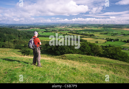 Malerische Panorama Sommer Walker Annandale unterwegs auf Moss Castle Hill in der Nähe von Joe Grahams Denkmal Blick über Annandale UK Stockfoto