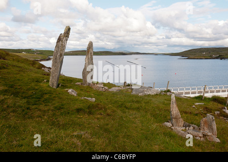 Steinkreis Callanish VIII, bekannt als Tursachan auf Great Bernera nahe der Brücke auf der Isle of Lewis auf den Hebriden Stockfoto