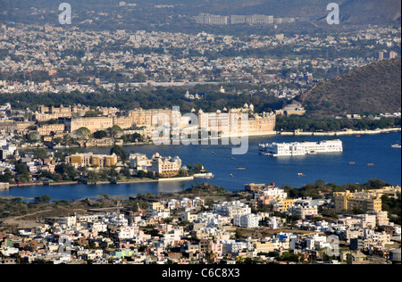 Luftbild Pichola-See Udaipur Rajasthan Indien Stockfoto