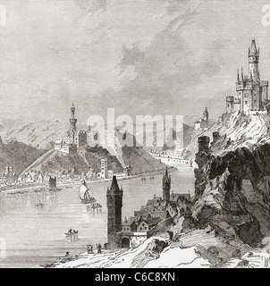 Sankt Goar und der Burg Rheinfels, Rheinland-Pfalz, Deutschland im 17. Jahrhundert. Stockfoto