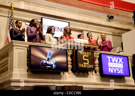 Michelle Ebanks, Iman und Lesley Pinckney Essenz Magazin feiert sein 40-jähriges Jubiläum an der NYSE Closing Bell New York Stockfoto