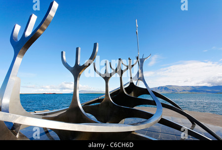 Solfar Statue Sun Voyager, Rejkjavik, Island Stockfoto