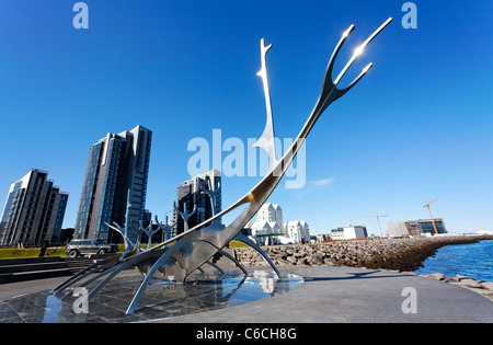 Solfar Statue Sun Voyager, Rejkjavik, Island Stockfoto