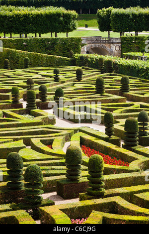 Gärten auf dem Loire-Schloss, Schloss Villandry, Indre et Loire, Loiretal, Frankreich, Europa im Sommer Stockfoto