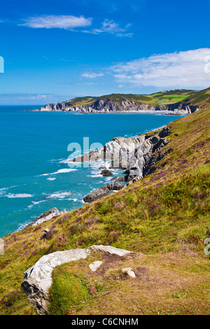 Blick auf die North Devon Küste in Richtung Rockham Bay und Bull-Point in der Nähe von Woolacombe und Morthoe, Devon, England, UK Stockfoto