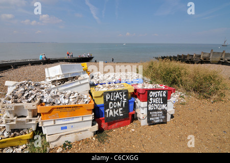 Whitstable Kent Seaside Stadtstrand Austern Austernschalen Stockfoto