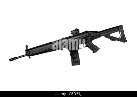 Bild von einem.556 NATO Tactical Rifle auf weißem Hintergrund Stockfoto