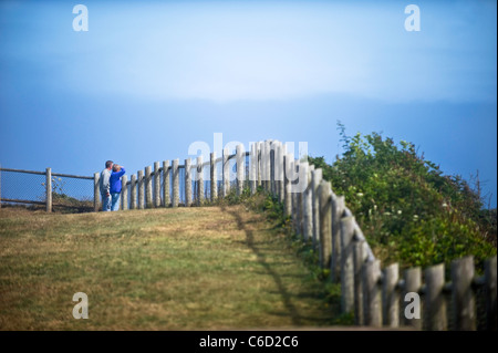 Paar auf Grashügel, Zentral-Kalifornien Küste, USA Stockfoto