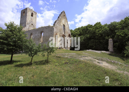 Die Ruinen des verlassenen mittelalterlichen Franziskaner-Kloster St. Katharina von Alexandrien im männlichen Karpaty, Slowakei gewidmet. Stockfoto