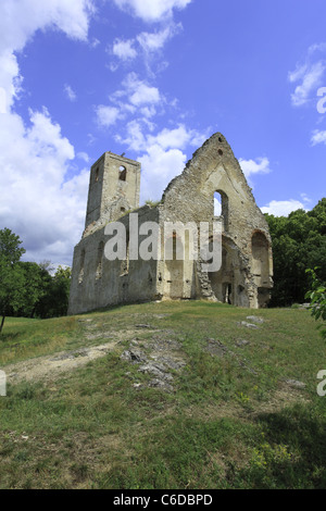 Die Ruinen des verlassenen mittelalterlichen Franziskaner-Kloster St. Katharina von Alexandrien im männlichen Karpaty, Slowakei gewidmet. Stockfoto