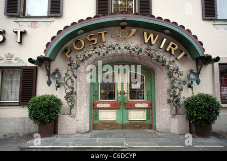 Gasthaus, Hotel, Zum Postwirt, Eingang, Mayrhofen, Hotel Postwirt, Eintrag, Mayrhofen Stockfoto