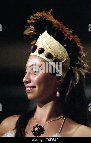 Tänzer der Kari Kari-Ballett-Gruppe führt die Hoko Tanz in Hanga Roa auf Rapa Nui (Osterinsel), Chile, Pazifik Stockfoto