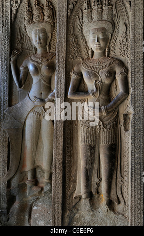 Angkor Wat gesagt Bas Relief carvingcambodia Stockfoto