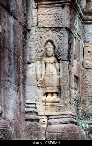 Preah Khan oder Prah Khan Tempel Komplex Ruinen Siem reap Kambodscha gesagt schnitzen Basrelief geschnitzt dekorieren Dekoration Stockfoto