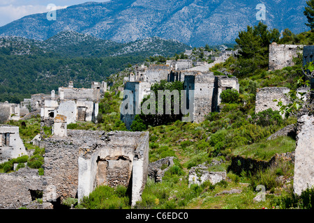 Kayakoy, Deserted Village, ehemals griechischen Dorf, Bevölkerung repatriiert nach dem ersten Weltkrieg, Fethiye in der Nähe von Ölüdeniz, Türkei Stockfoto