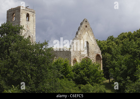 Die Ruinen des verlassenen mittelalterlichen Franziskaner-Kloster St. Katharina von Alexandrien im männlichen Karpaty, Slowakei gewidmet. Stockfoto