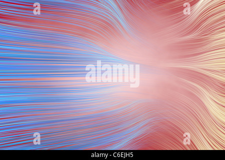 blau-weiße Wellenlinien Hintergrund in rot Stockfoto