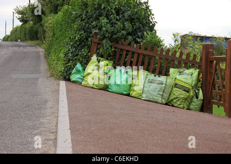 Grüner Garten Müllbeutel Sammlung in Erwartung Stockfoto