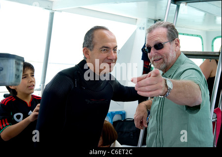 Präsident Felipe Calderon von Mexiko mit Peter Greenberg Stockfoto