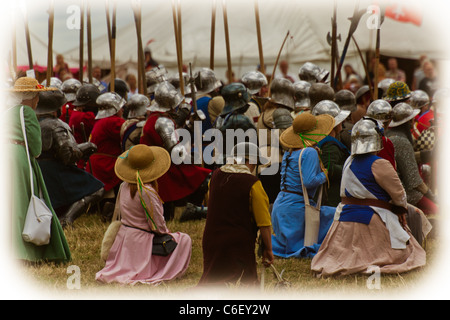 Nachstellung der Schlacht von Bosworth August 2011 Bosworth Battlefield, Leicestershire, England, Großbritannien Stockfoto