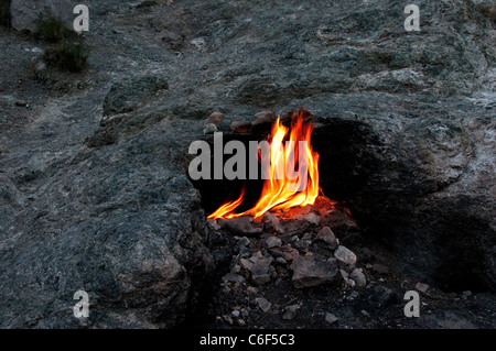 Flammen von Chimaera, brennende Felsen, in der Nähe von Çirali, Türkei Stockfoto