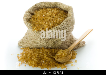 Gesunden Rohrzucker in kleiner Leinensack Stockfoto