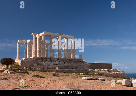 Ruinen der Tempel des Poseidon (440 v. Chr. erbaut) am Kap Sounion Nationalpark, Griechenland. Stockfoto