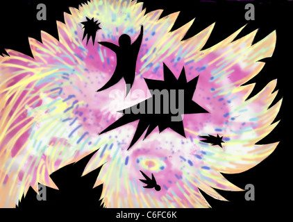 Big Bang Abbildung, Explosion mit menschliche Silhouette Stockfoto