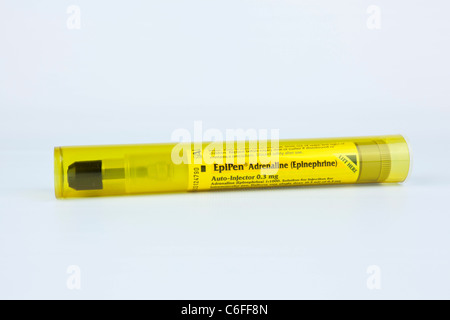 EpiPen Notfall Adrenalin Adrenalin Injektionspen für Anaphylaxie Behandlung von allergischen allergischen Reaktionen Stockfoto