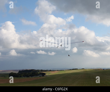 Bei großen Hucklow im Peak District National Park mit dem Derbyshire und Lancashire Gliding Club gleiten Stockfoto