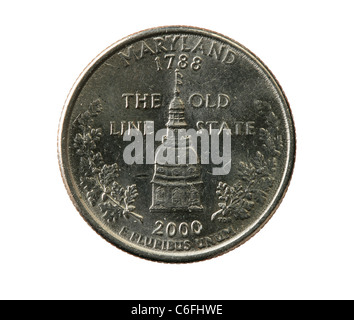Maryland state Quarter-Münze isoliert auf weißem Hintergrund Stockfoto