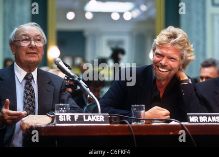 Richard Branson, Vorsitzender der Virgin Atlantic Airways und Sir Freddie Laker in Washington, DC. Stockfoto