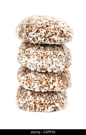 Schokolade und Kokos Eibisch Stcak überdeckt weiß Stockfoto
