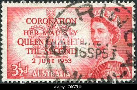 Australien - 1953: Eine Briefmarke gedruckt in Australien, widmet sich die Krönung von Elizabeth II Stockfoto