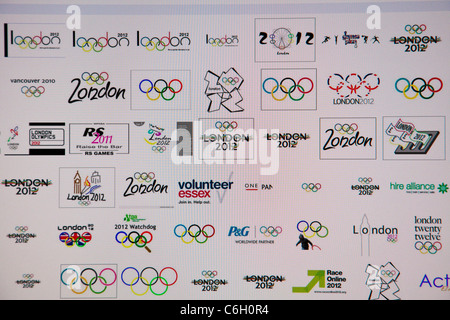 Computergrafik Internet Land der Olympischen Spiele in London Symbol Logos kommt das gezackte Emblem, basierend auf dem Datum 2012 in einer Reihe Stockfoto