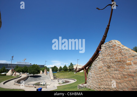 Touristen an der Oodena in den Gabeln Winnipeg Manitoba Kanada Stockfoto