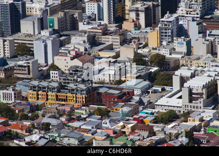 Luftbild von Bo Kaap und Kapstadt CBD Stockfoto